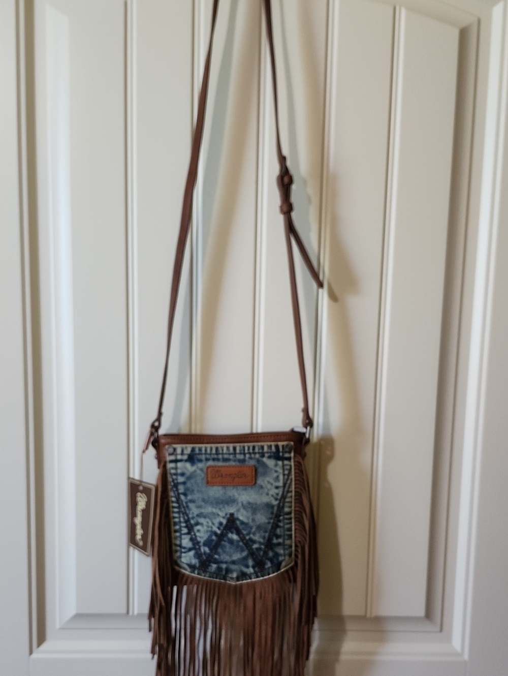 Wrangler Denim & Brown Fringe Crossbody Bag New Used Condition - Picture 5 of 10